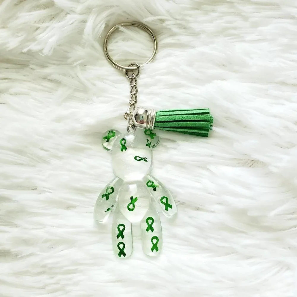 Green Awareness Ribbon Bear Keychain